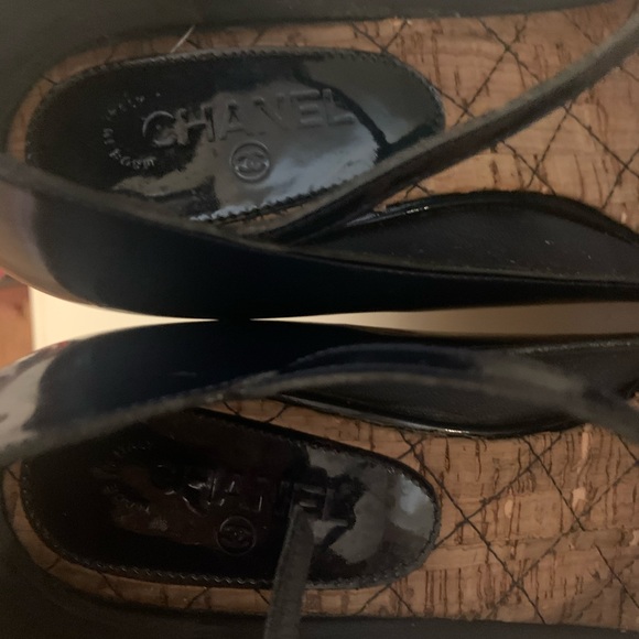 Chanel Patent Leather Quilted Cork Wedge Platforms - Picture 7 of 7